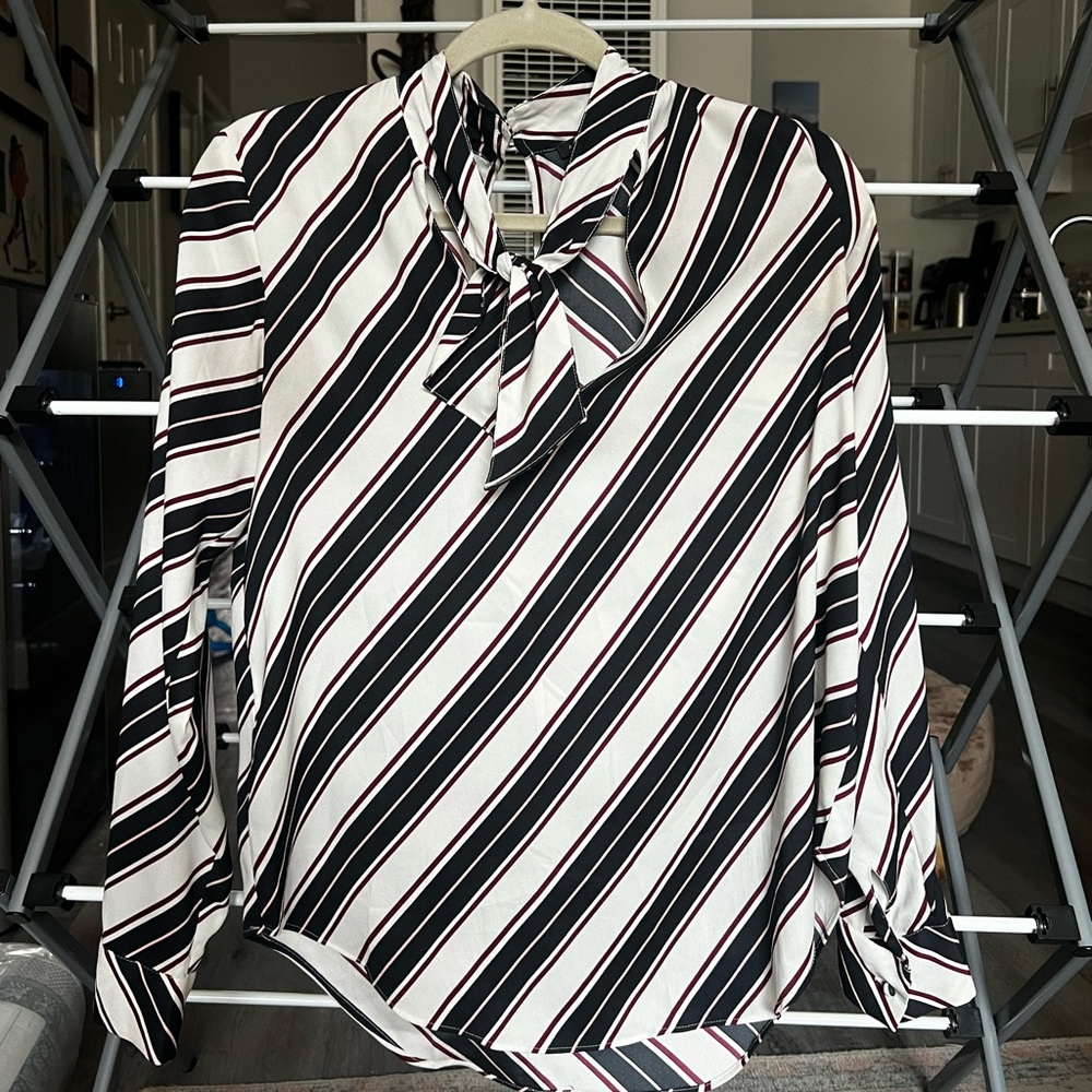 Ann Taylor tie neck striped blouse